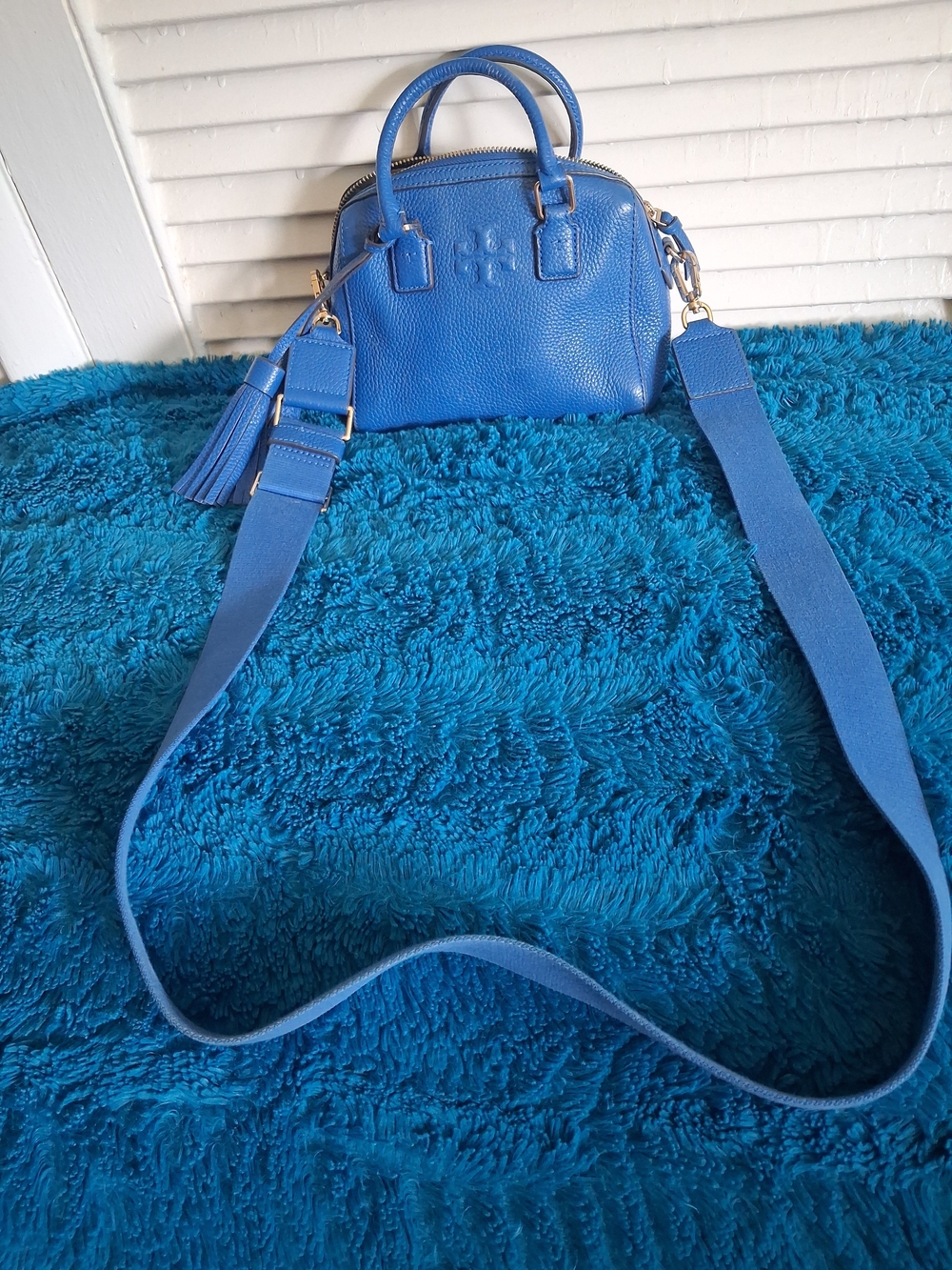 Tory Burch Blue Leather Mini Satchel with Strap